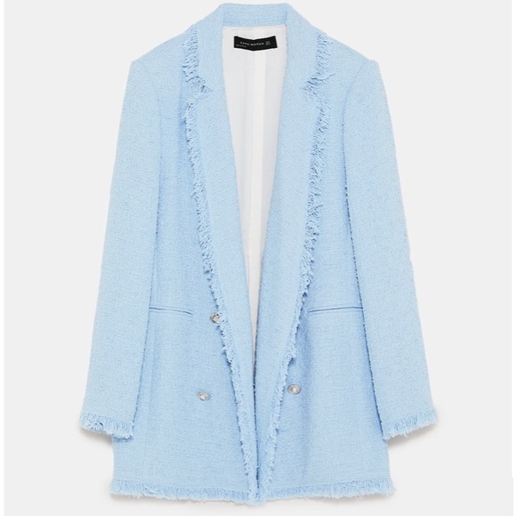 zara blue tweed blazer